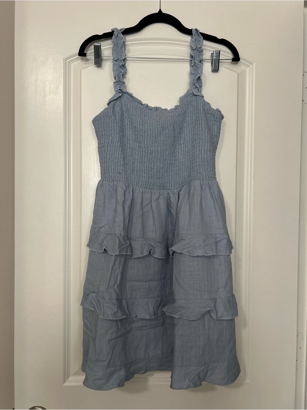 Lulu's Powder Blue Smocked Ruffle-Tier Sundress - Picture 1 of 5